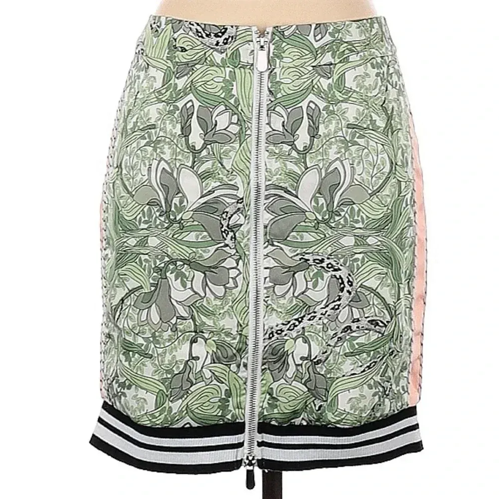 Guess Reese Snake & Vine Print Front Zipper Stripe Hem Mini Skirt Size 2 XS - Image 2