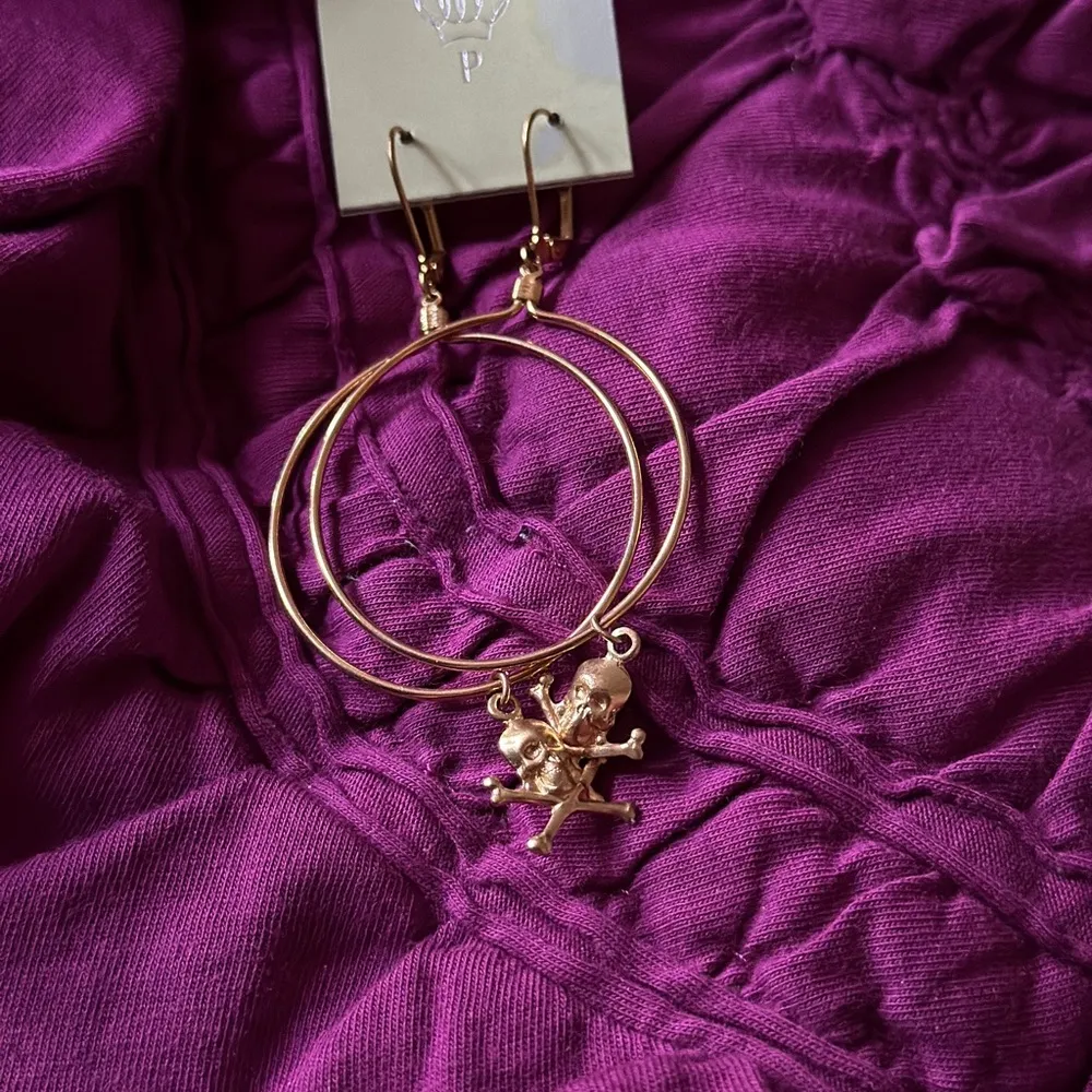 Delicate Skull Hoops with Brass Finish Brown - Image 2