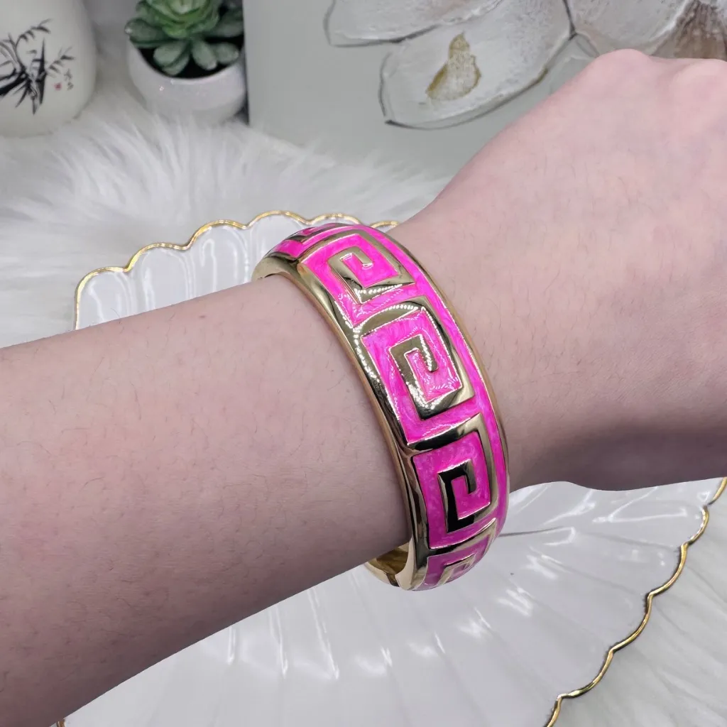 The Pink and Gold Thick Enamel Bangle Bracelet - Image 4
