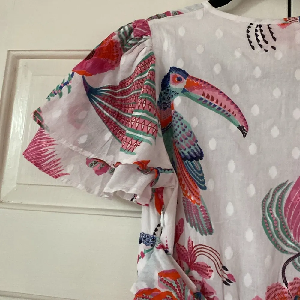 Banjanan Palak Dress Tropical Bird Print XS NEW Birdie Print White Dobby Revolve - Image 10