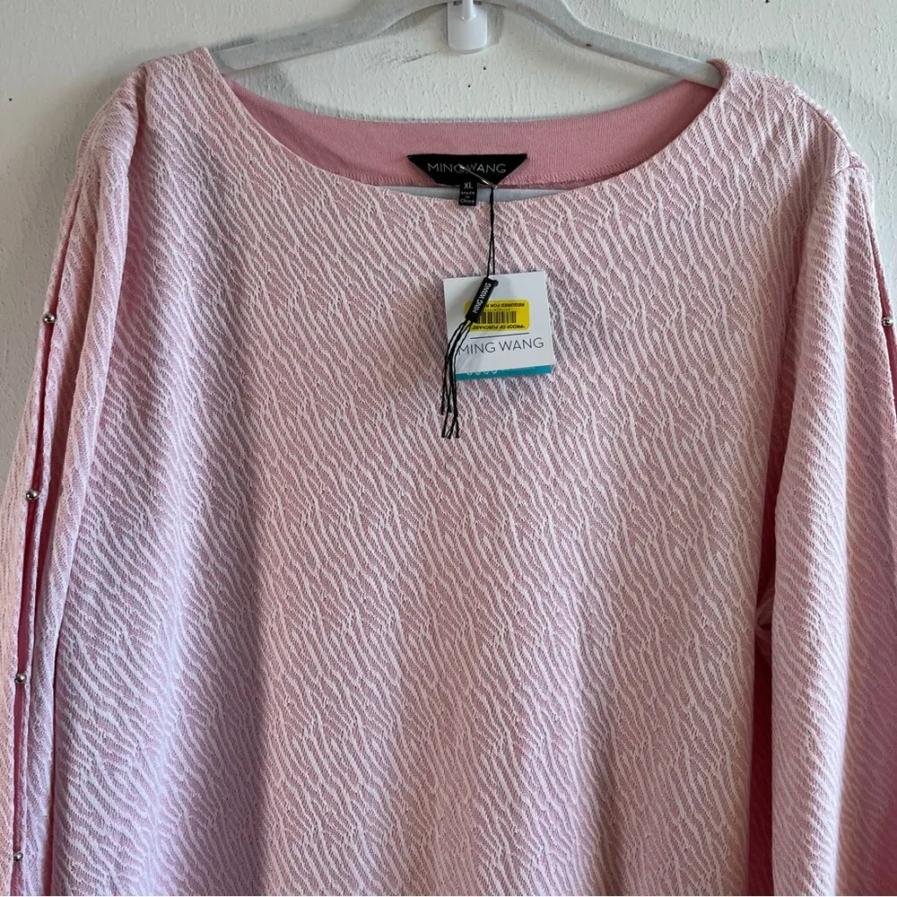 Ming Wang Dress Pink & White Lace Trim Open Sleeve Knit Dress Sz XL NWT *Flaw* - Image 5