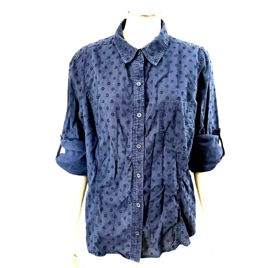 Jones New York Sport Large Navy Blue Circle Pattern Button Up Top Urban Heritage - Image 2