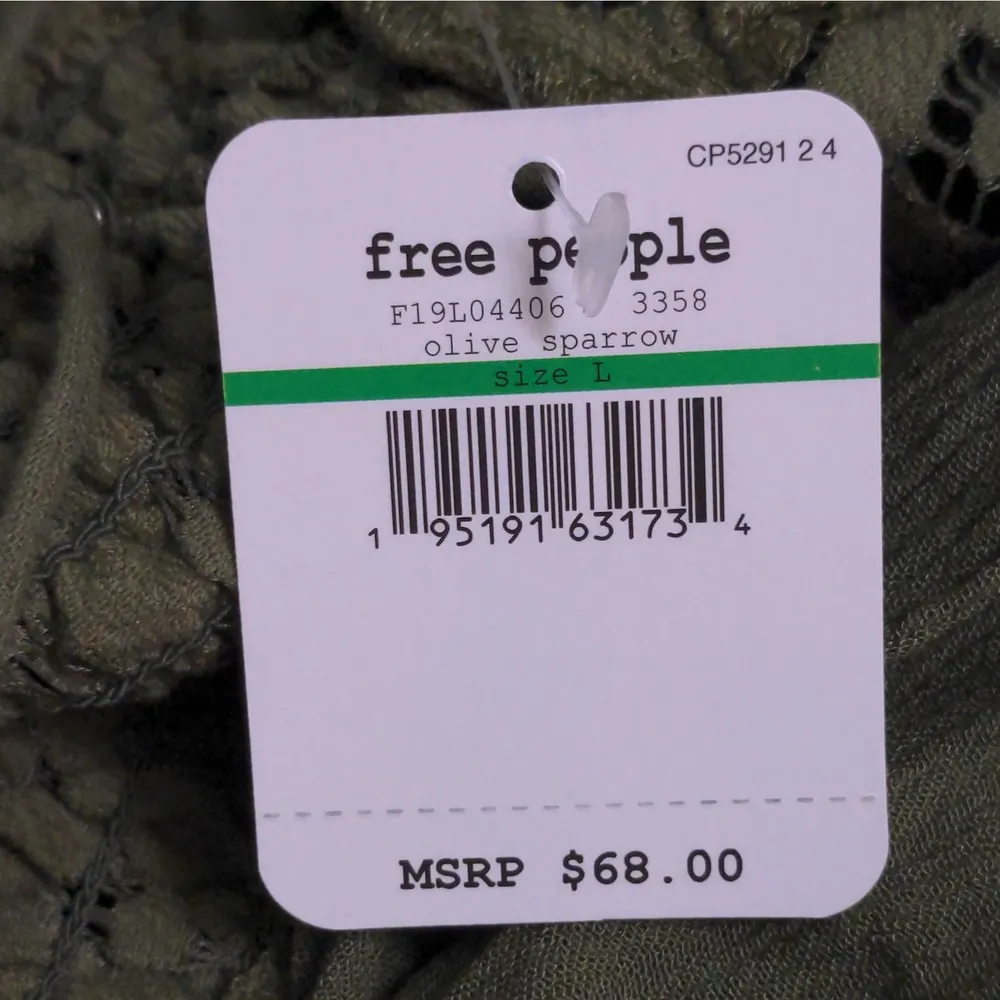 Free People Adella Cami Crochet Lace Flowy Tiered Crisscross Olive Sparrow L New - Image 10