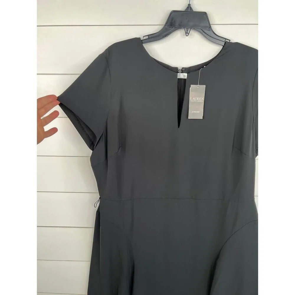 Lauren Ralph Lauren Black Short Sleeve Metal Plaque Keyhole Crew Neck Dress 16 - Image 4