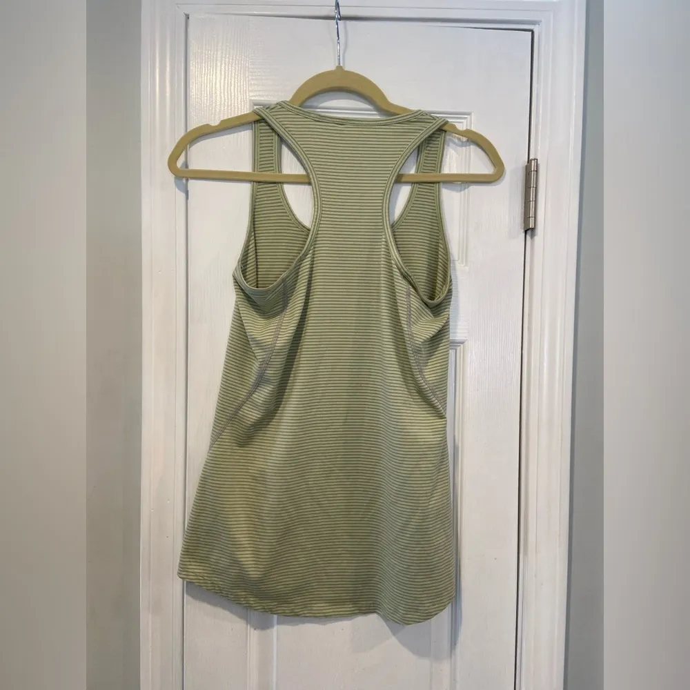 L.L. Bean Size S Green Gray Stripe Racerback Stretchy Pullover Athletic Top Logo - Image 6