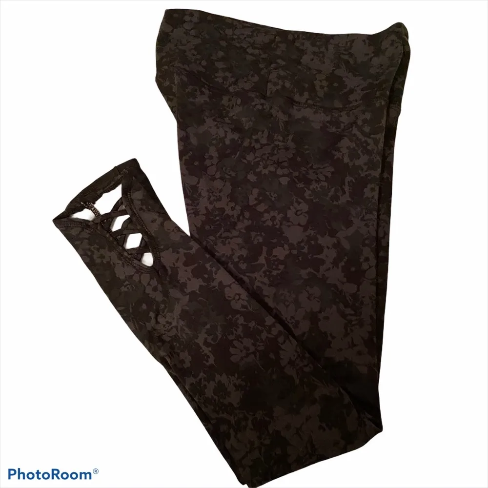 Members Mark Leggings Floral Super Soft lounge GymYoga Womens Medium Black - Image 3