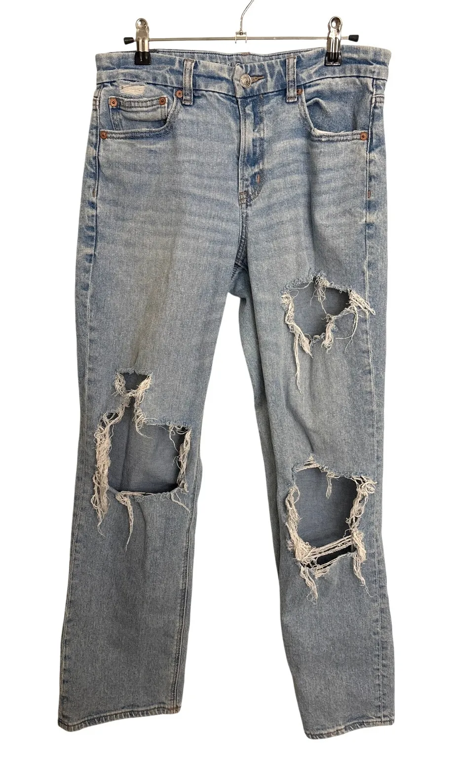 American Eagle Curvy Straight Jeans Womens 8 Light Wash Distressed Ripped Blue - Image 1