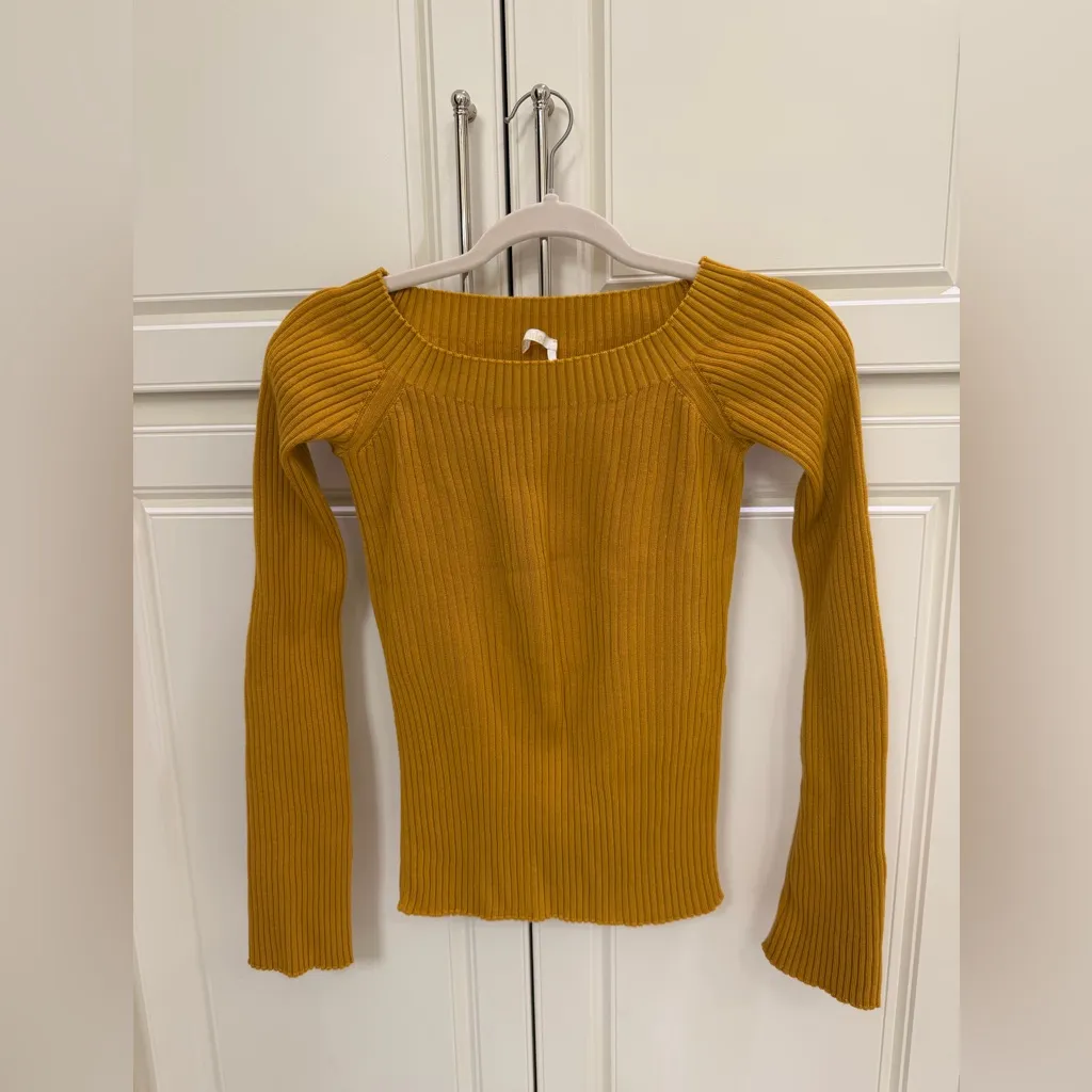 CHLOÉ Off-The-Shoulder Rib Wool Cashmere Sweater Sunlit Yellow M NWOT Bergdorf - Image 5