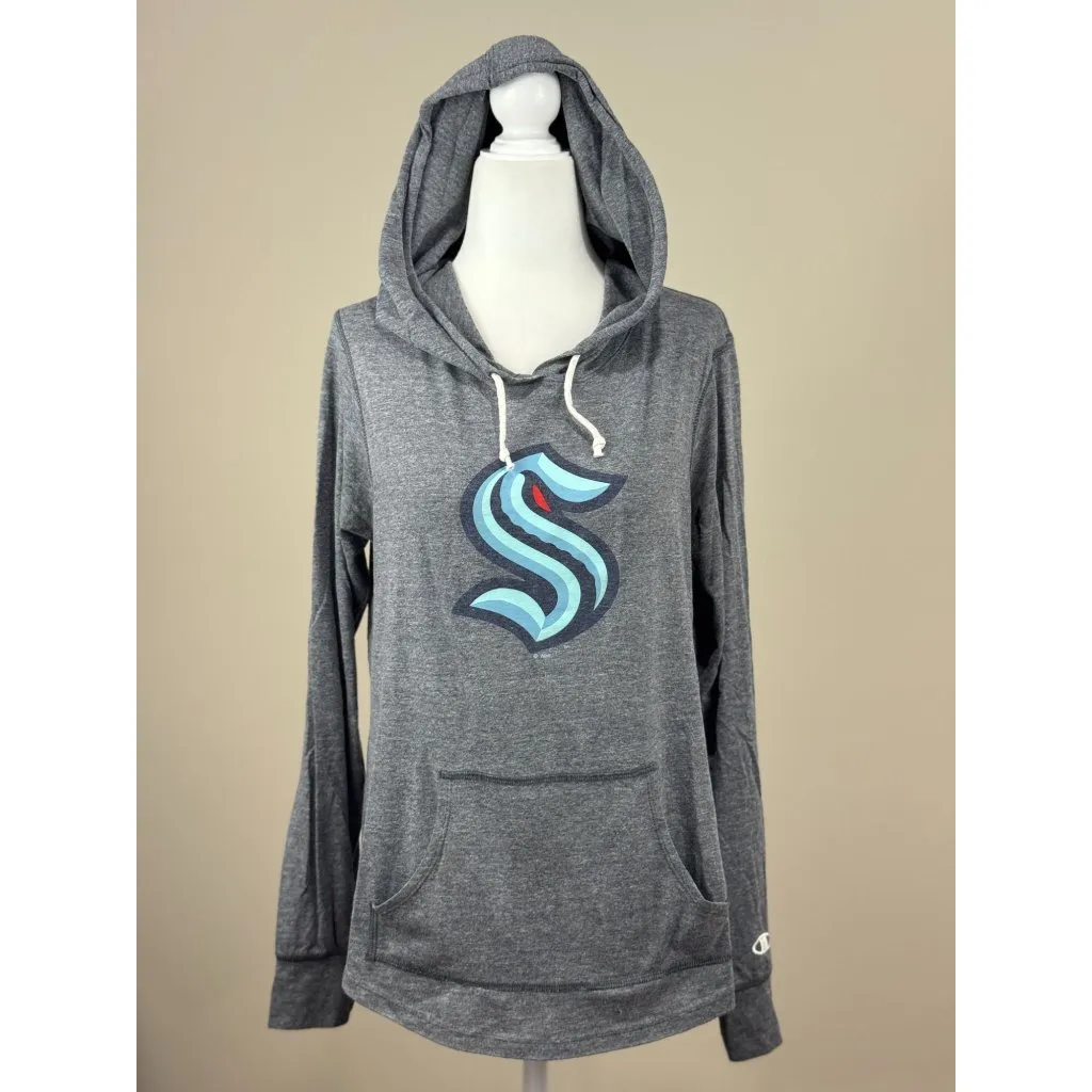 Seattle Kraken Champion Womens  M Gray Hoodie Sweatshirt  Drawstring Hood Pocket - Image 2
