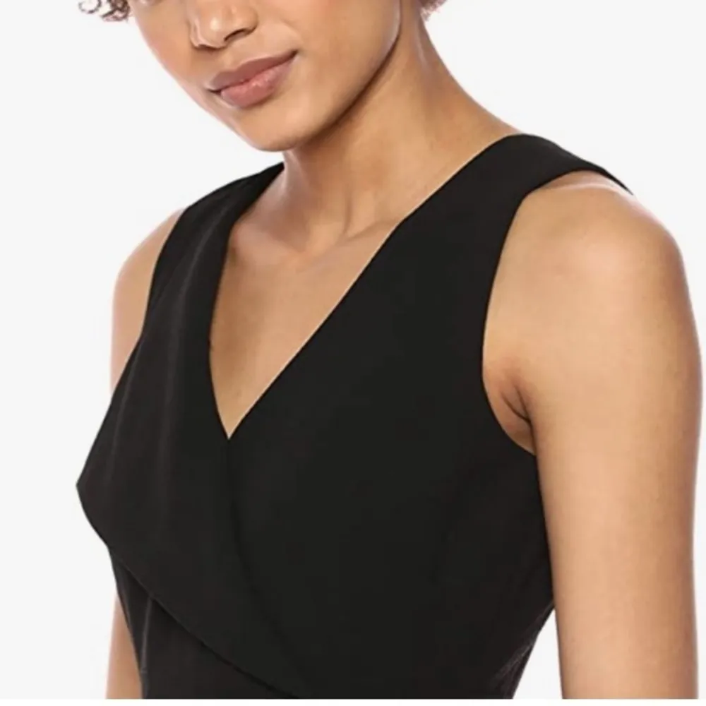 Adrianna Papell Black V-Neck Sleeveless Classic Midi Sheath Dress Size 6 - Image 4