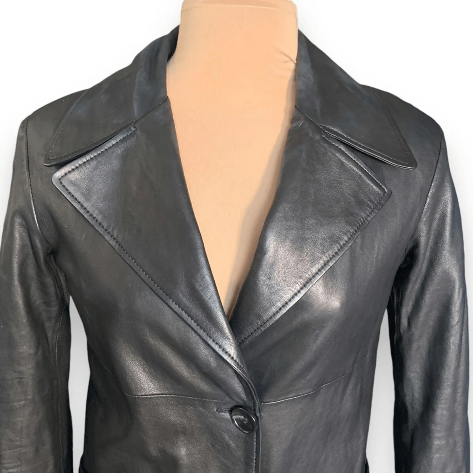 Vintage Black Leather Longline Coat LUnivers Du Luxe Size 40 Classic Minimalist - Image 3