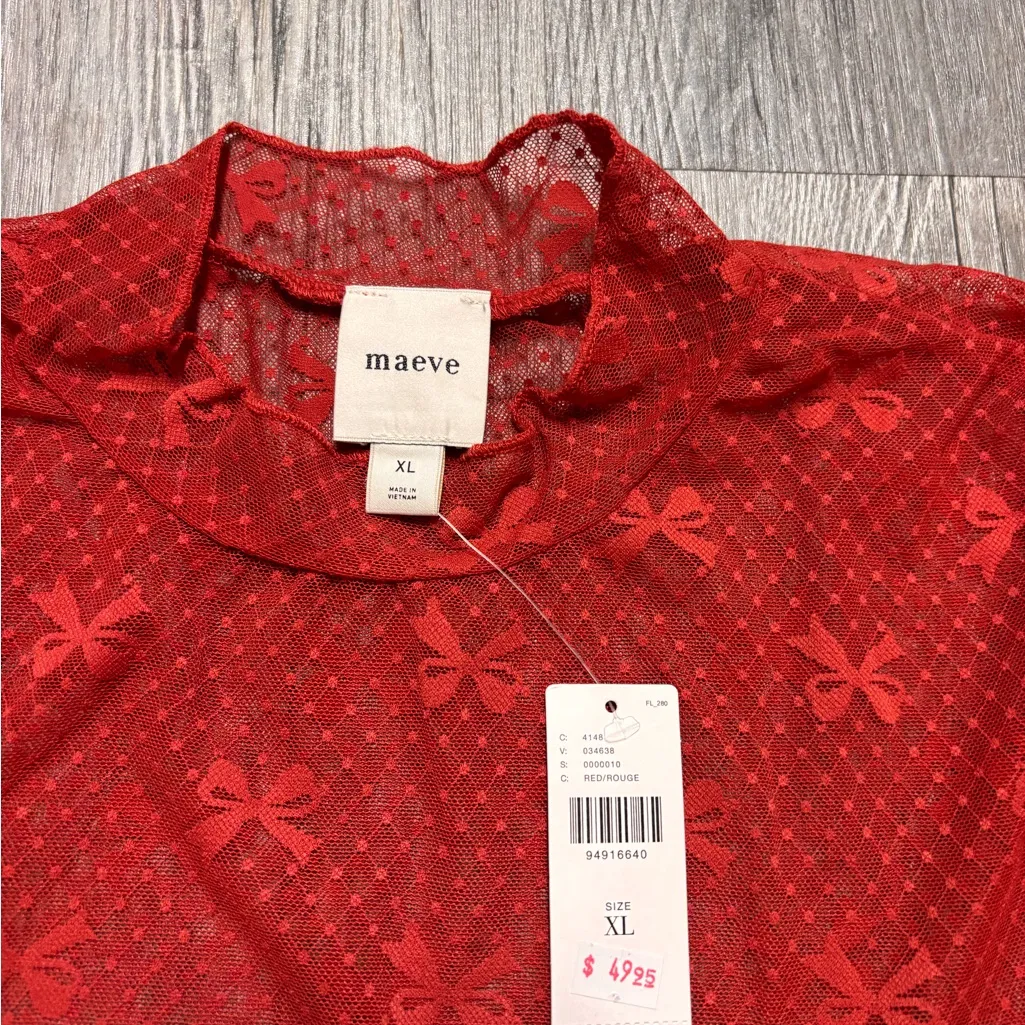 Maeve Anthropologie Bow Lace Turtleneck Top - Image 4