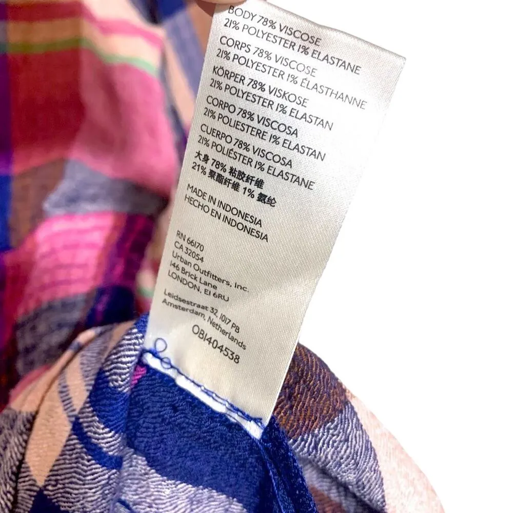 Pilcro Anthropologie Plaid Peplum Smocked Waist Long Sleeve Top Pink Navy Small - Image 12