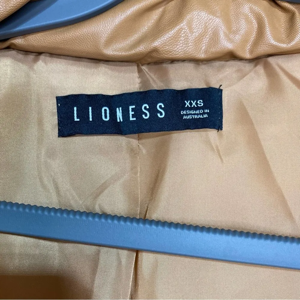 Lioness Small Talk Faux Leather Puffer Coat Funnel Neck Camel XXS - Image 6