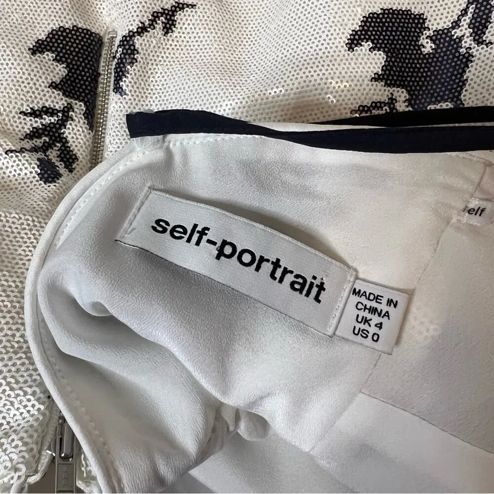 Self Portrait sleeveless floral sequin midi dress blue white sz 0 - Image 4