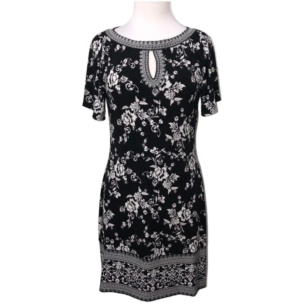 White House Black Market Floral Scroll Print Shift Dress Small EUC - Image 2