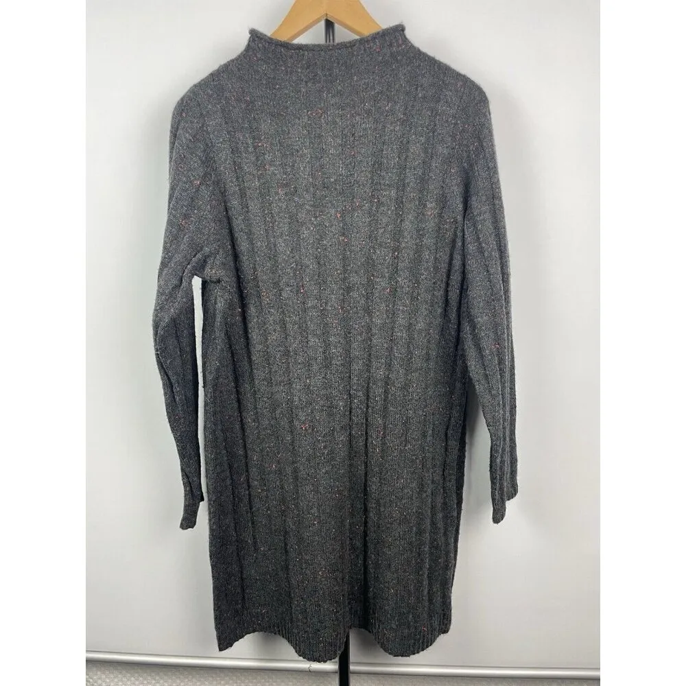 Madewell Women Grey Red Speckle Knit Mini Dress Large Ribbed‎ Rolled Mock Neck - Image 2