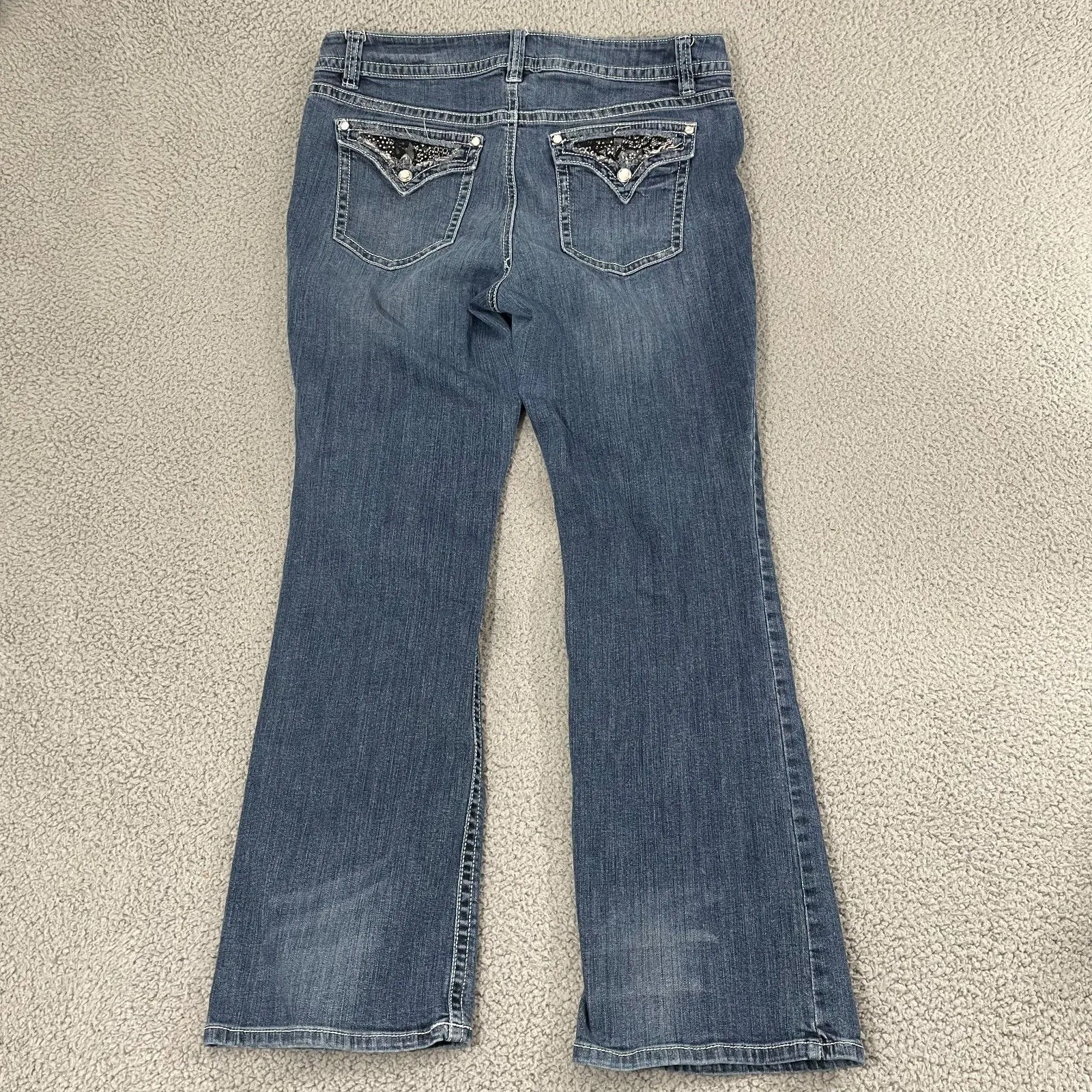 APT9 Bootcut Jeans Women 14 Blue Maxwell Fit Studded Stretch Flare Western Denim - Image 7
