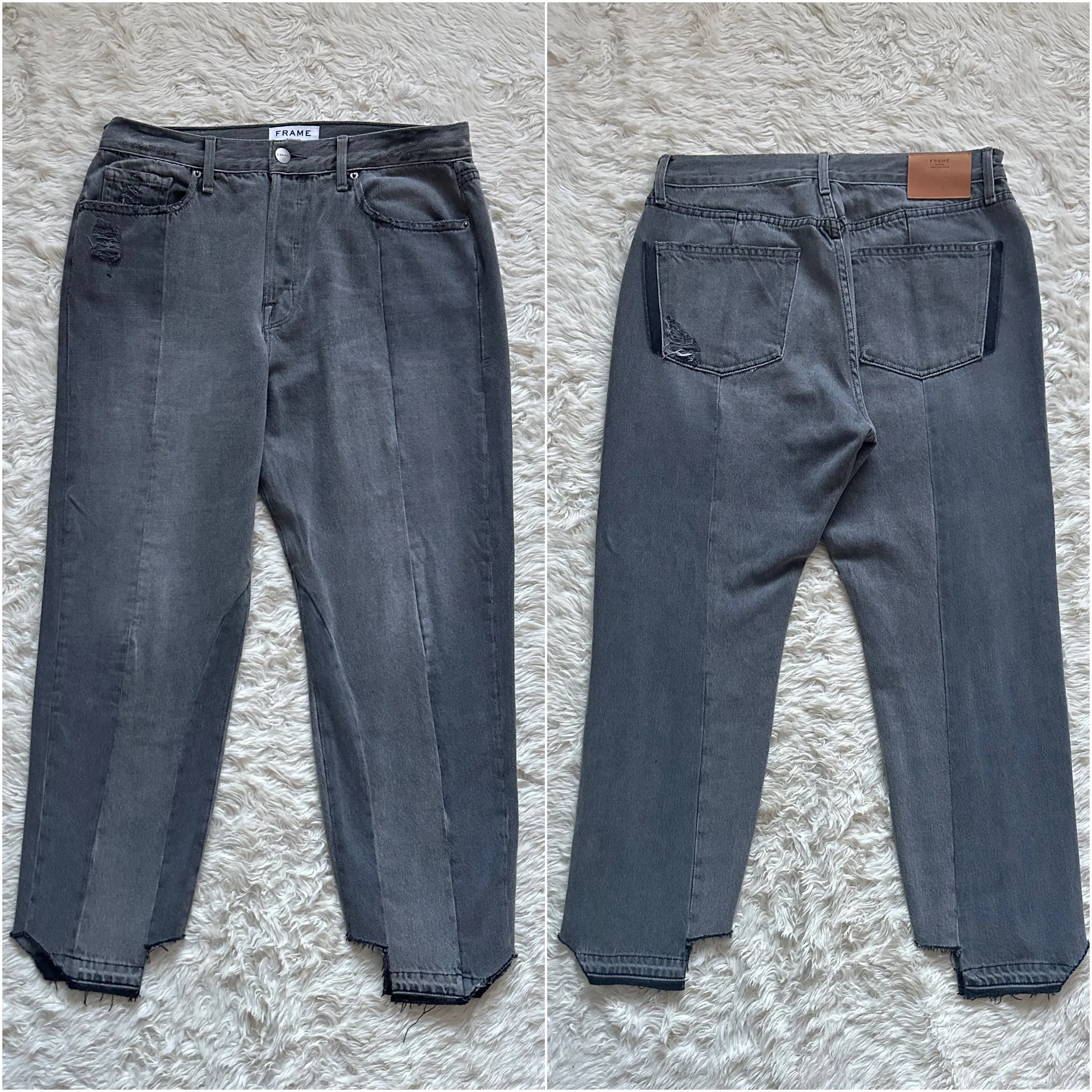 Frame Jeans Denim Nouveau Le Mix Straight Leg Crop Distressed Raw Hem Gray 32 - Image 6