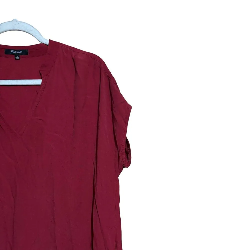 Madewell Dress Womens Medium Red Split Neck Short Sleeve Lined Shift - Image 5