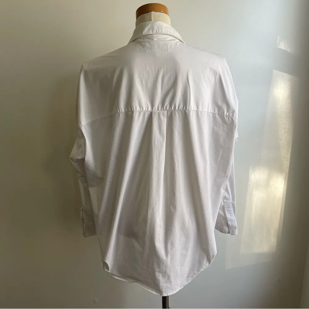 Magaschoni White Cotton Collared Draped Shirt Tunic Blouse Avante Garde Large - Image 2