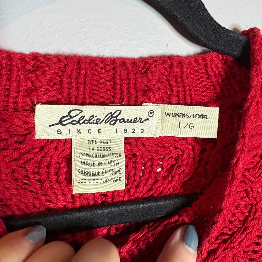 Vtg Eddie Bauer red cable knit fisherman sweater - Image 3