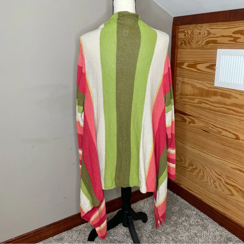 J. Jill Open Front Multicolor Striped Long Sleeve Waterfall Cardigan Extra Large Pink Size XL - Image 2