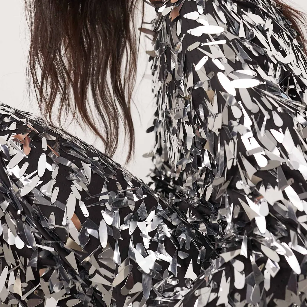 NWT ASOS edition embellished shard sequin maxi dress silver contour NYE party 0 - Image 5