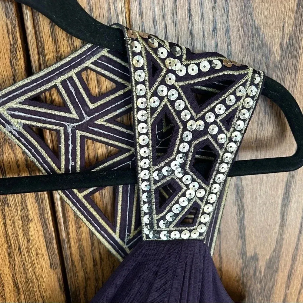 Blondie Nites | Formal Homecoming Prom Dress in Purple w Gold Sequin | size‎ 13 - Image 2