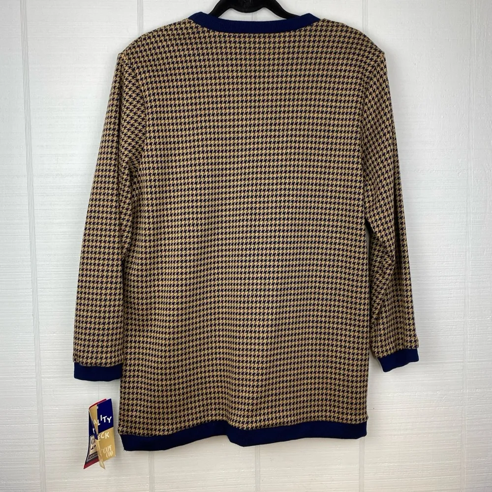 NWT Vintage Reality Check Cape Cod Blue Tan Houndstooth Knit Sweater Top Tunic M Size M - Image 2