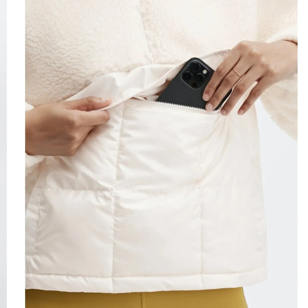 NWOT Fabletics Nelly Mixed Media Half Zip Size Large White Fleece Sherpa Puffer - Image 6