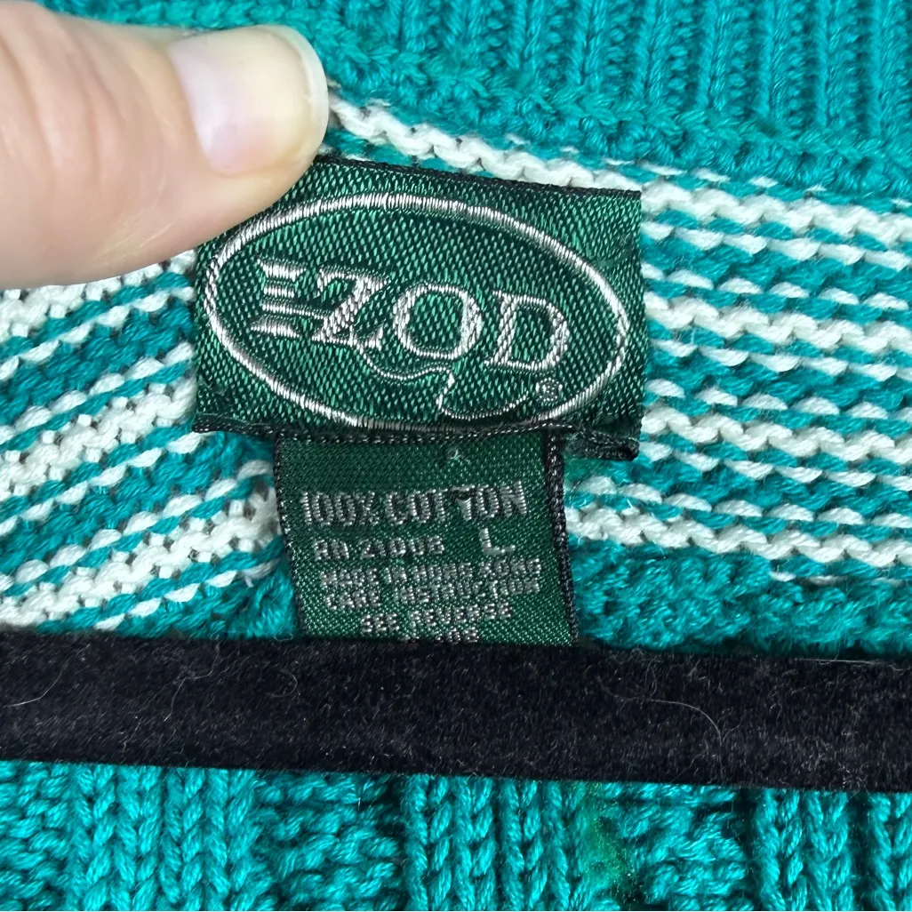Vintage Izod Cable Knit Sweater Large Cricket V Neck Preppy Tennis 80s/90s - Image 3