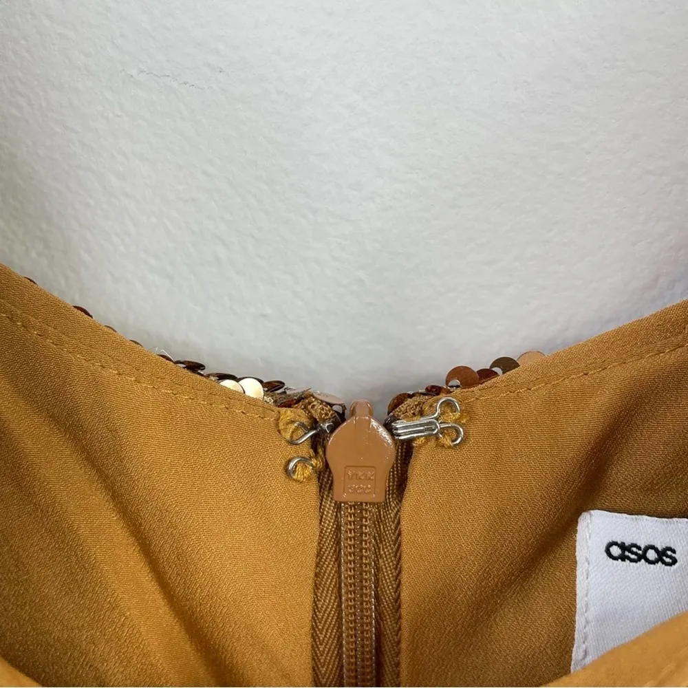 Bronze Copper Metallic Sequin Scoop Shimmer Sparkly Mini Dress women 14 new - Image 9