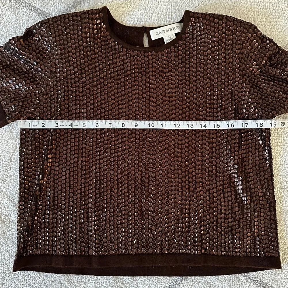 Jones New York Rich Velvet Chocolate Brown Blazer and Sequin Top Sz M - 10 - Image 9