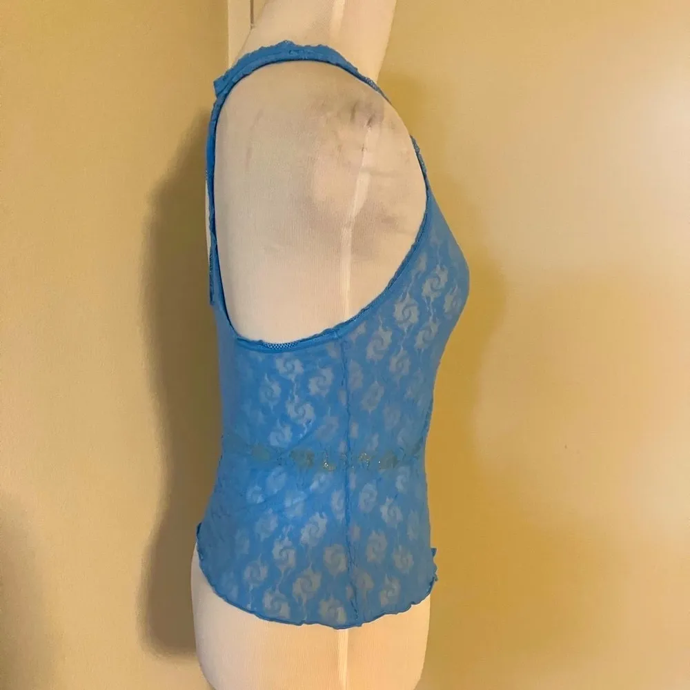 Victoria's Secret teal racer back lace tank top with lettuce trim - Image 4