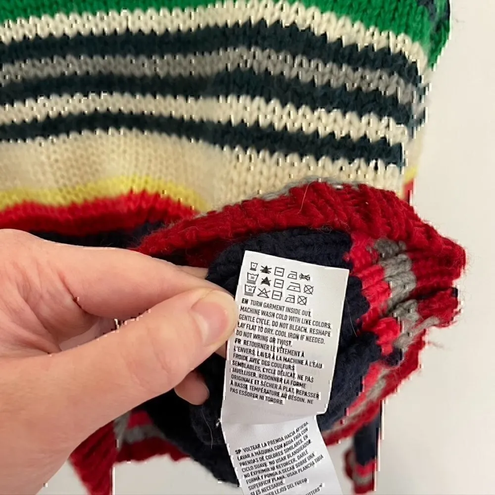 AMERICAN EAGLE Rainbow Navy Cream Striped Chunky Knit WOOL Etc Crew Neck Sweater - Image 10