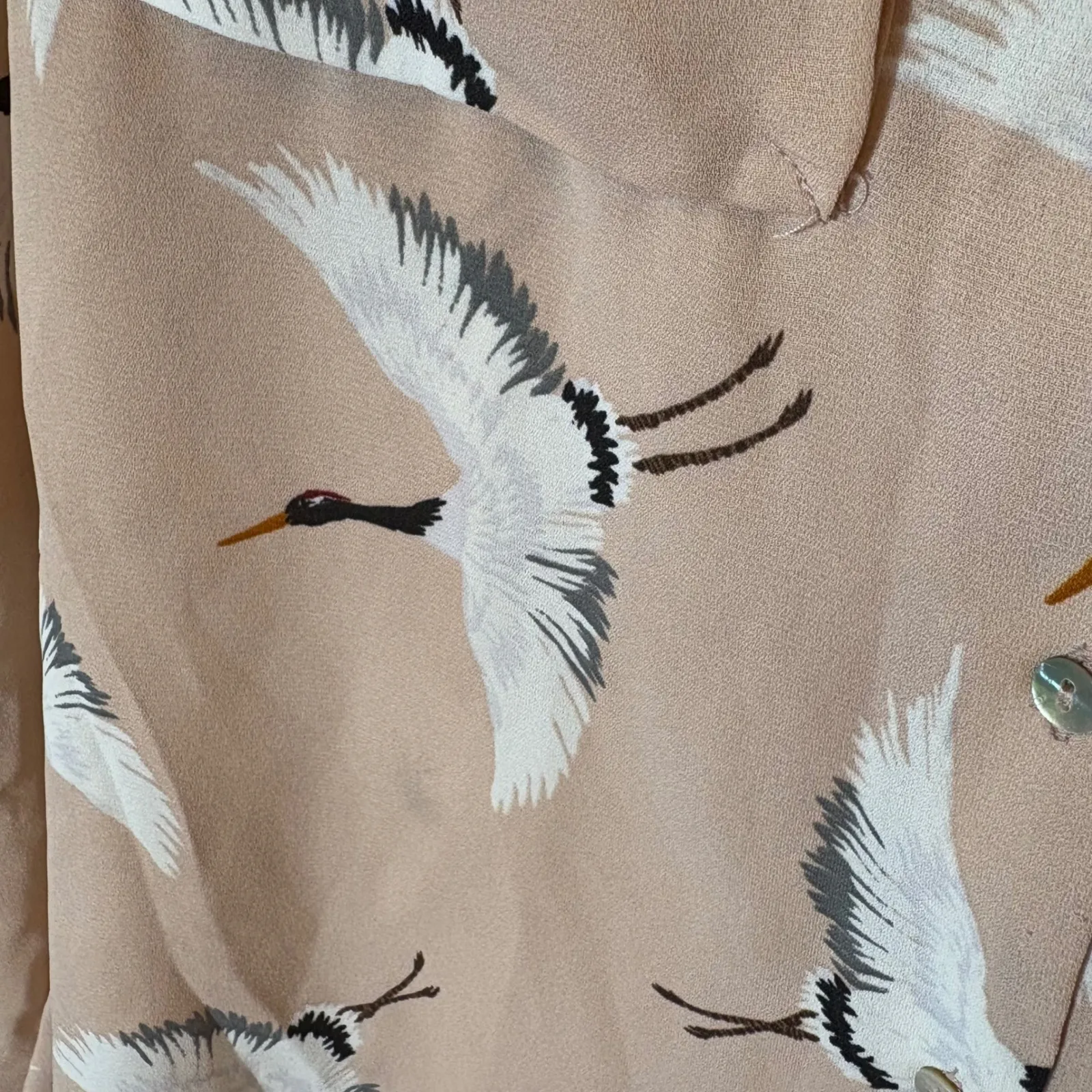 ZARA  Basic Pink Crane Print Button Down Shirt Blouse Long Sleeve XS‎ - Image 4