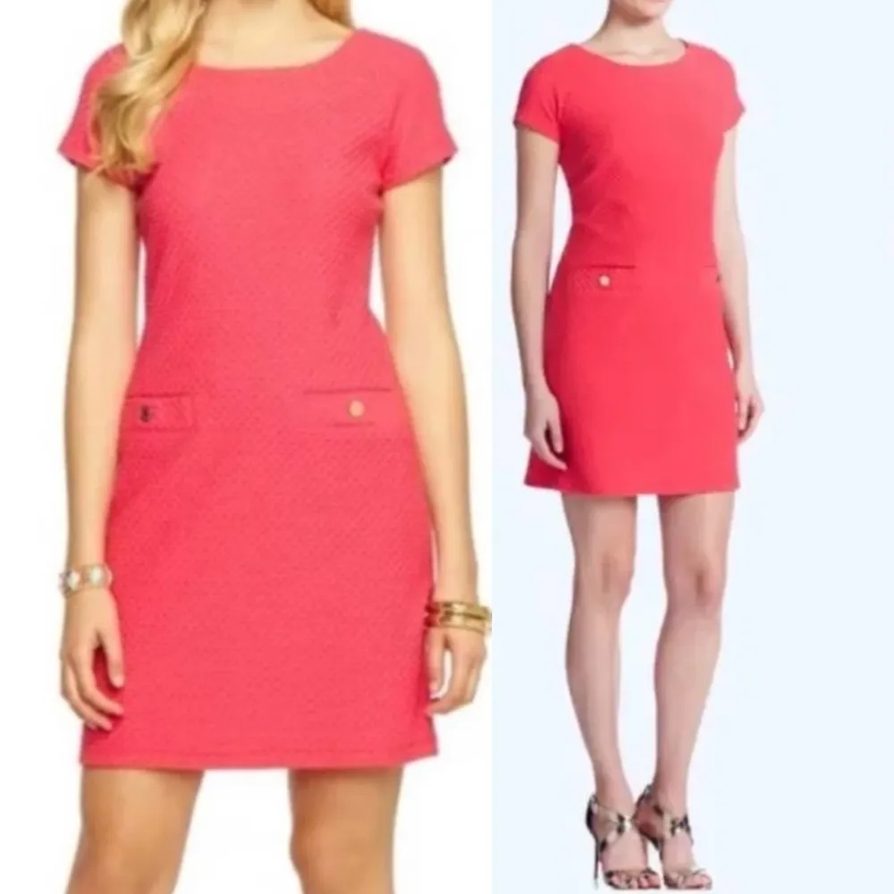 Lilly Pulitzer Coco Island Coral Pink Textured Knit Mini Dress Sheath Womens L - Image 3