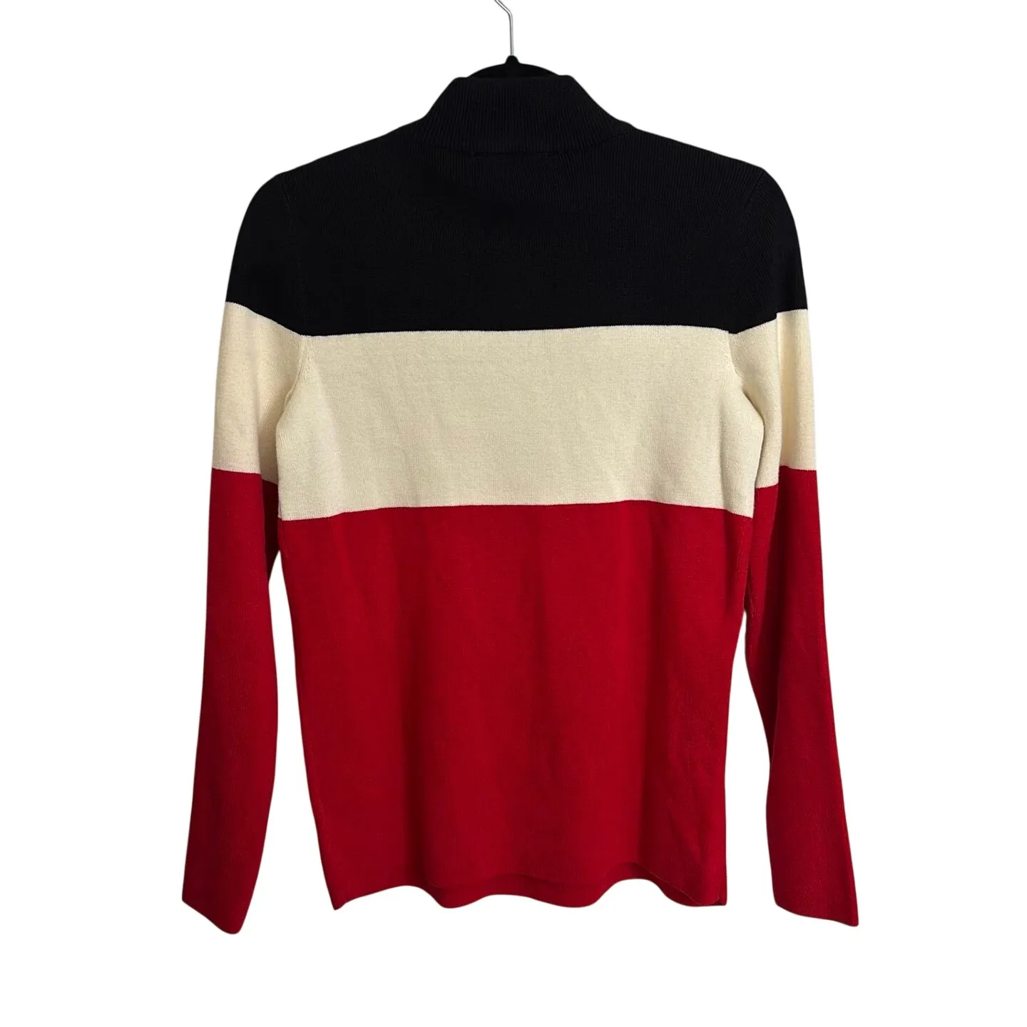 Talbots Sweater Womens XS Red Black Cream Colorblock Apres Ski Mockneck Zip NWT - Image 2