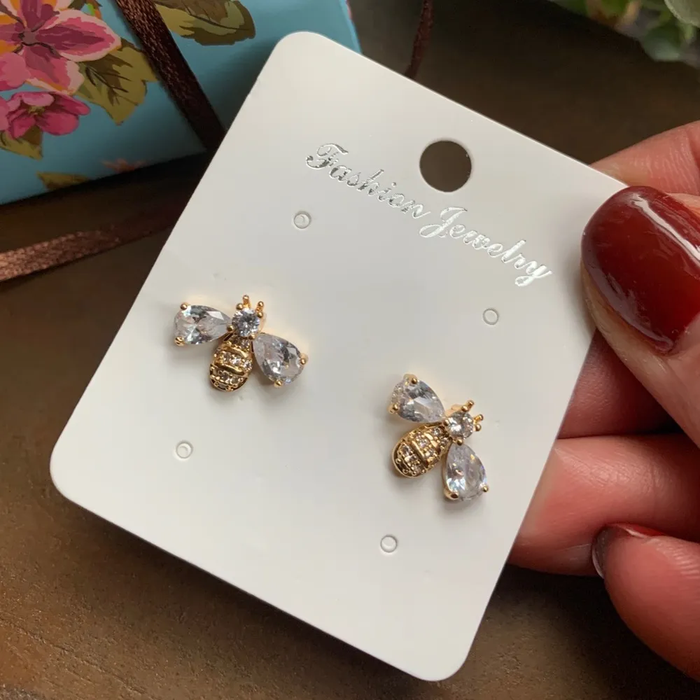 Beautiful GOLD PLATED Zircon crystals Bee earrings - Image 2