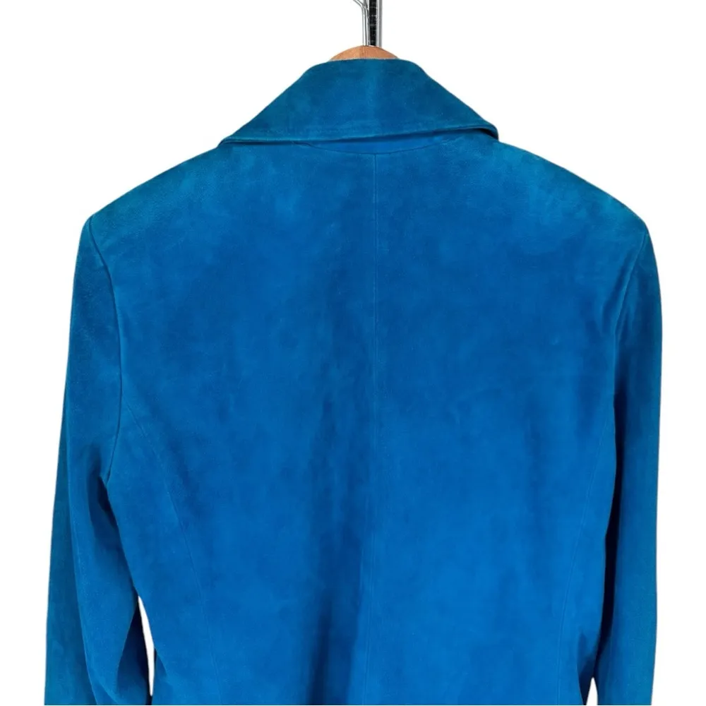 St John Sport Turquoise Blue Leather Long Sleeve Jacket size Medium M - Image 8
