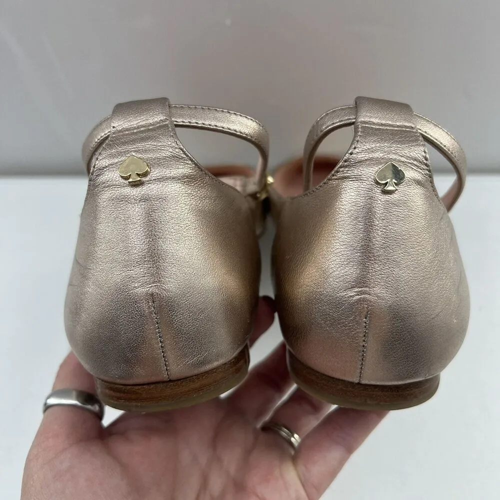 Kate Spade Size 9 Ballet Flats Wagan Ankle Strap Leather in Quartz Metallic Gold - Image 9