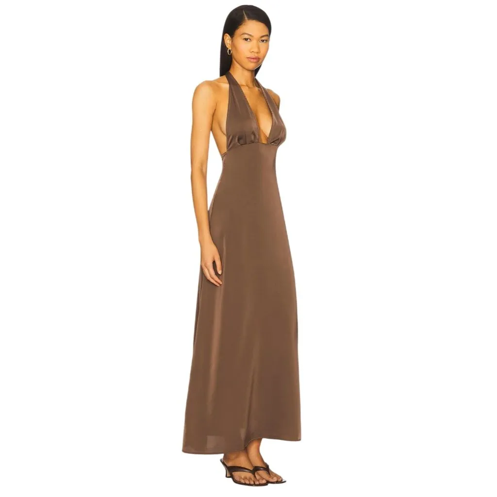 WeWoreWhat x REVOLVE Halter Deep V Maxi in Chestnut 4 Womens Long Dress - Image 3