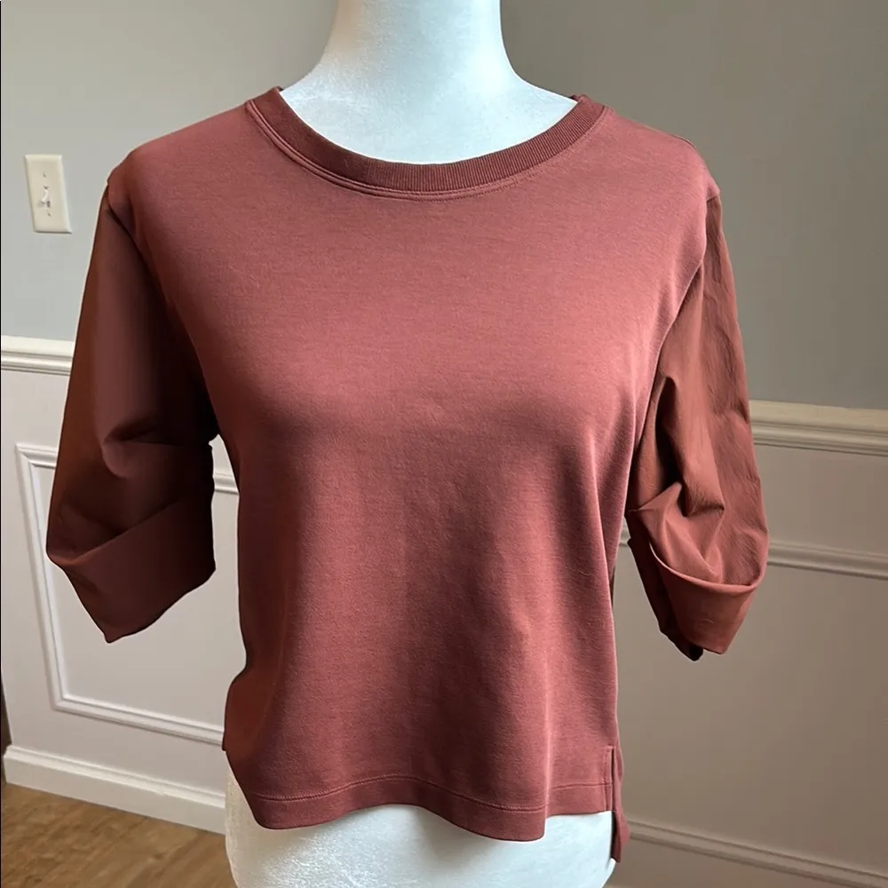 Athleta Harlow Hybrid T-Shirt Puff Sleeves High Low Hem Oversized Sz XS - Image 2