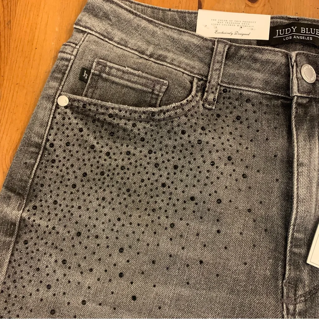 NWT Judy Blue Straight Fit High Waist Beaded Gray Wash Jeans Size 11/30 - Image 10