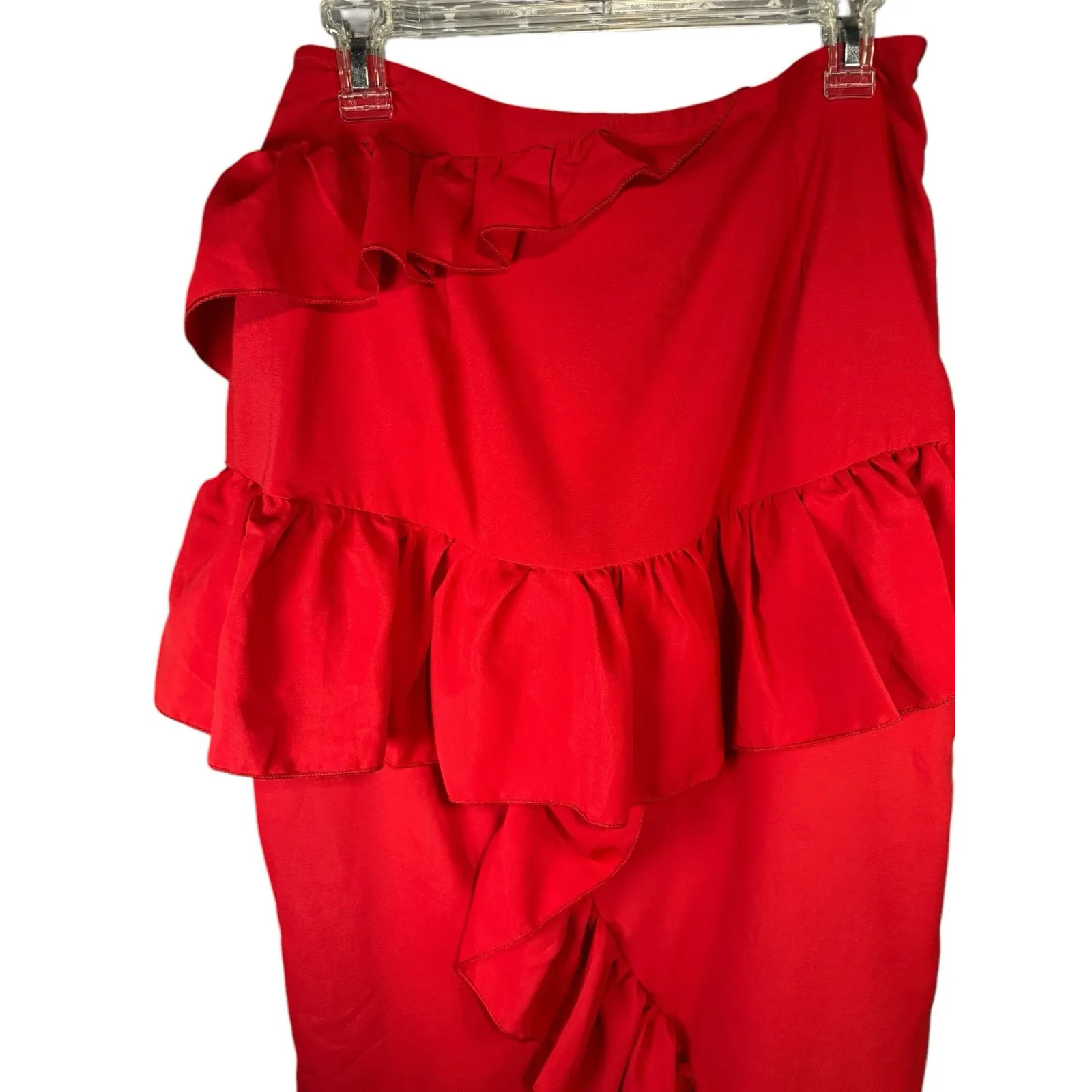 Shein beautiful long‎ red skirt with ruffles, open leg, size L - Image 12