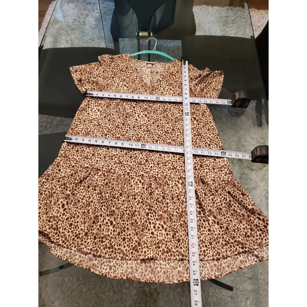 A New Day Women's Beige Brown Polyester V-Neck Short Sleeve Knee Length Dress S - Image 12