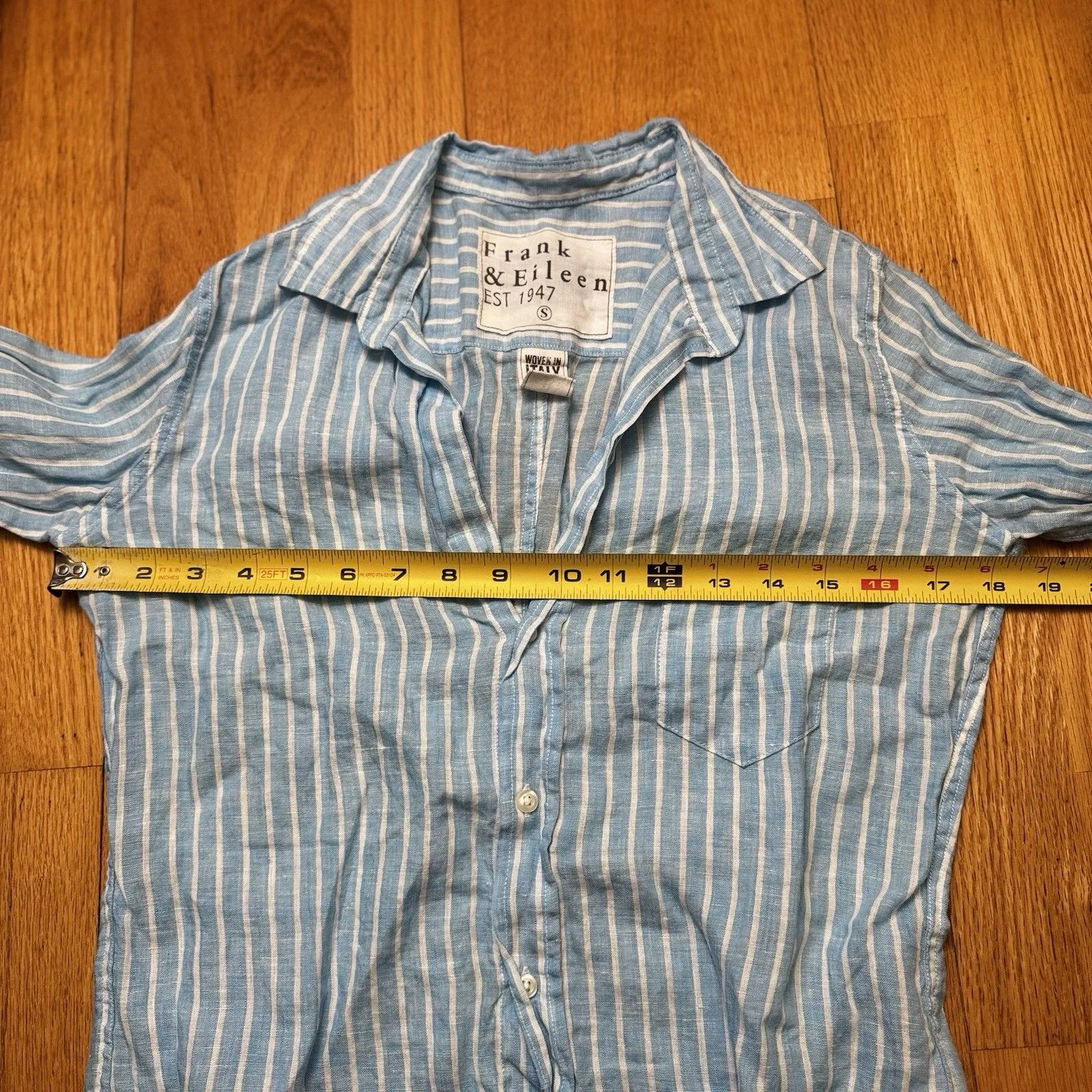 Frank & Eileen Barry Tailored Button Striped Shirt S READ Preppy Coastal Linen - Image 8