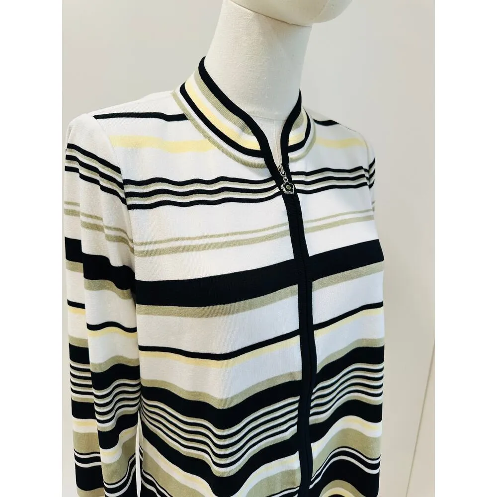 Misook Womens Zipper Cardigan Sweater Size Small Striped Business Casual - Image 3