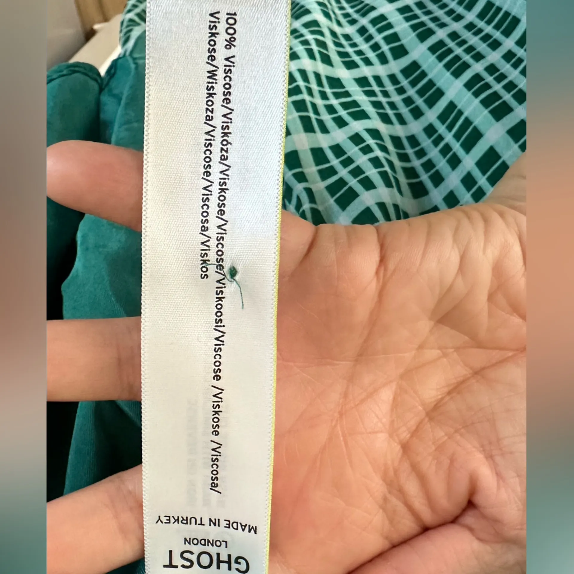 Ghost London Valentina Gingham Georgette Maxi Dress size medium Green - Image 9